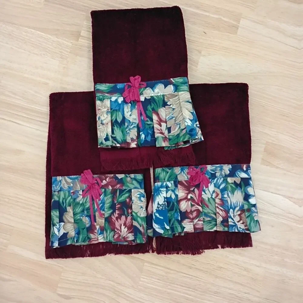 NEW Beautiful 100% Cotton 3 Piece Hand Towel Set Colorful Country Decor